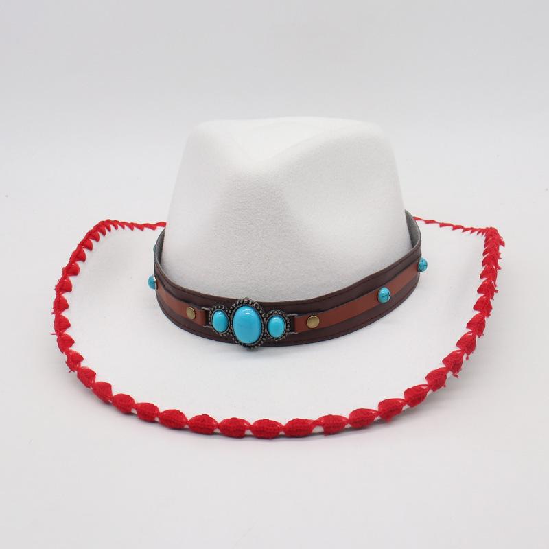 Fashion And Simple Ethnic Style Jazz Hat Men'S And Women'S Hat Cross-Border Wholesale Cowboy Hat Tibetan Vacation Hemming Top Hat