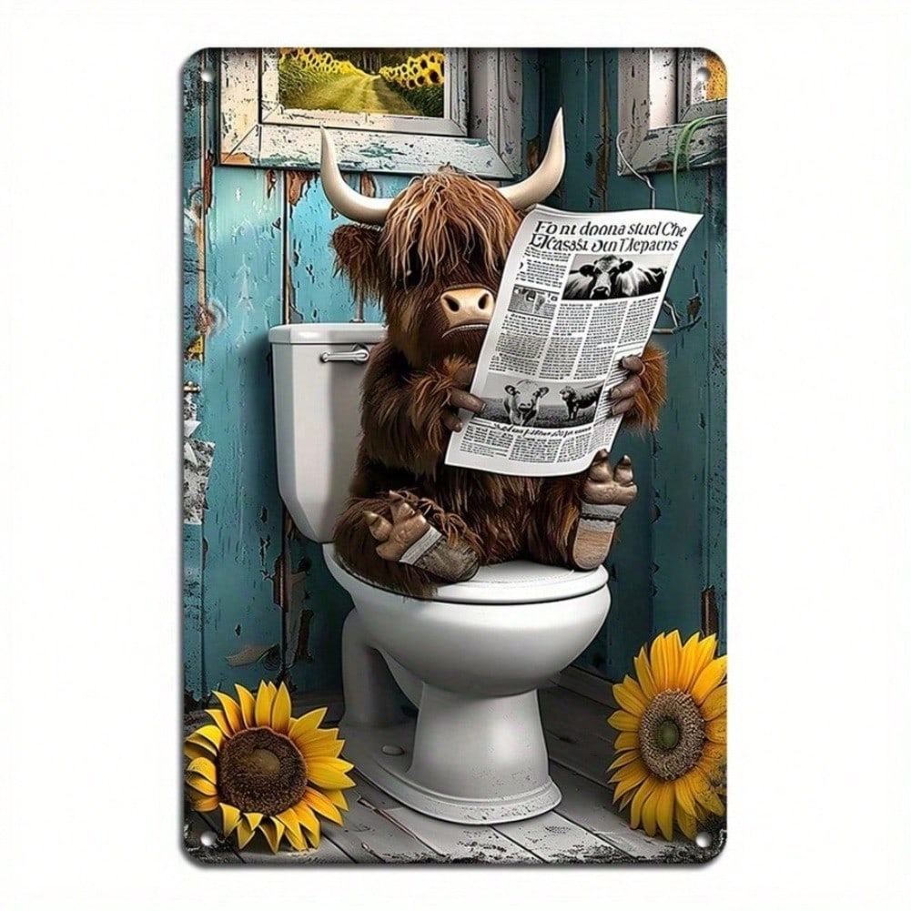 Metal Wall Art Vintage Highland Cow 8x12 Inches Waterproof Weatherproof Iron Decor For Home Bar Cafe Man Cave