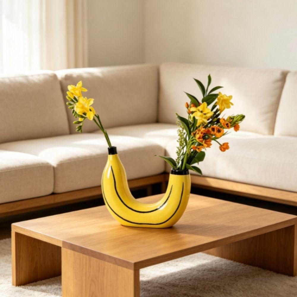 Resin Decorative Bud Vase Banana Shape Flower Arrangements Container Dining Table Centerpieces
