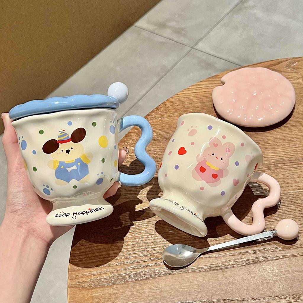 Geburtstagsgeschenk Niedlicher gepunkteter Welpenbecher Mädchen High Looking Hase Keramik Trinkbecher Bester Freund Souvenir