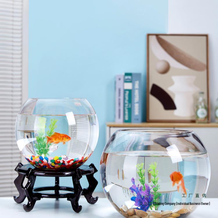 Transparent Round Glass Fish Tank for Office or Living Room - Small Desktop Aquarium for Goldfish or Turtles