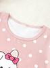 Girls Pajama Set, Cute Rabbit & Polka Dot Short Sleeve Top & Long Pants, Soft Sleepwear for 8-12 Years