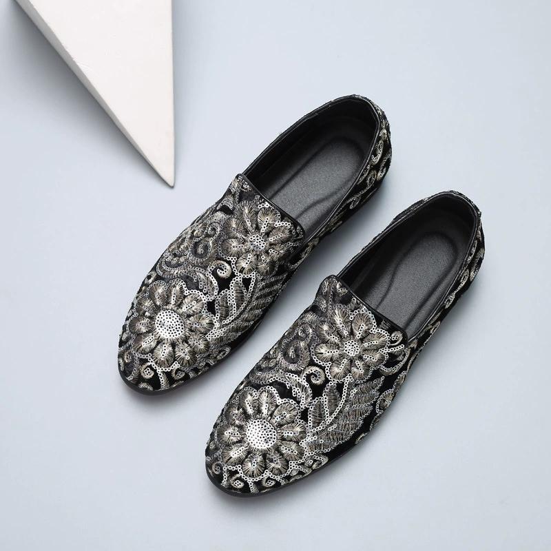 Fashion Floral Pattern Mens Comfortable Driving Loafers Light Moccasins Men Fashion Sequins Bling Party Wedding Flats