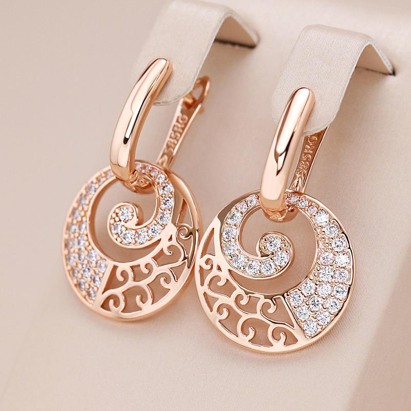 Crystal Flower Drop Earrings For Women Rose Gold Color With Natural Zircon Accessories High Quality Daily Jewelry