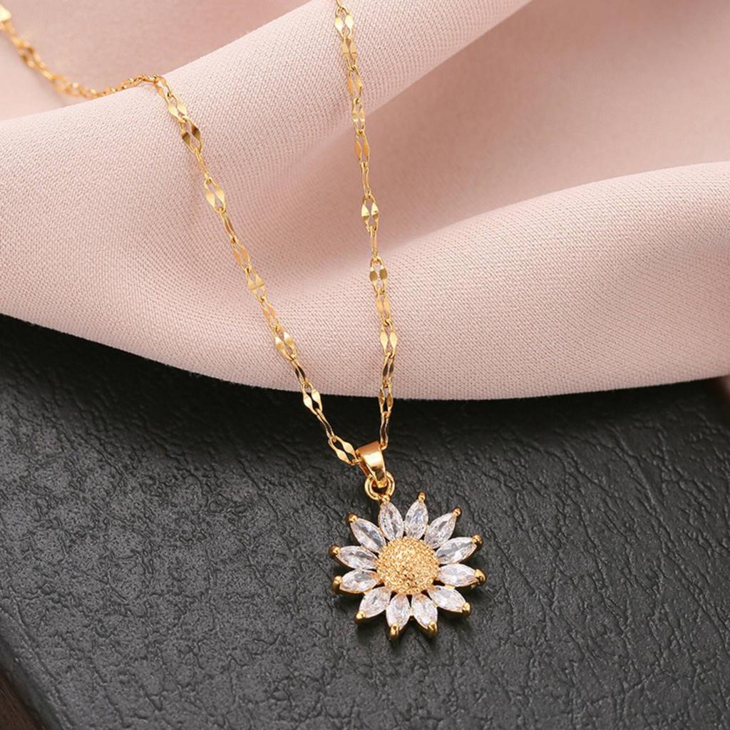 Shiny Sunflower Pendant Necklace for Women Girls Gifts Stainless Steel Jewelry Accessories