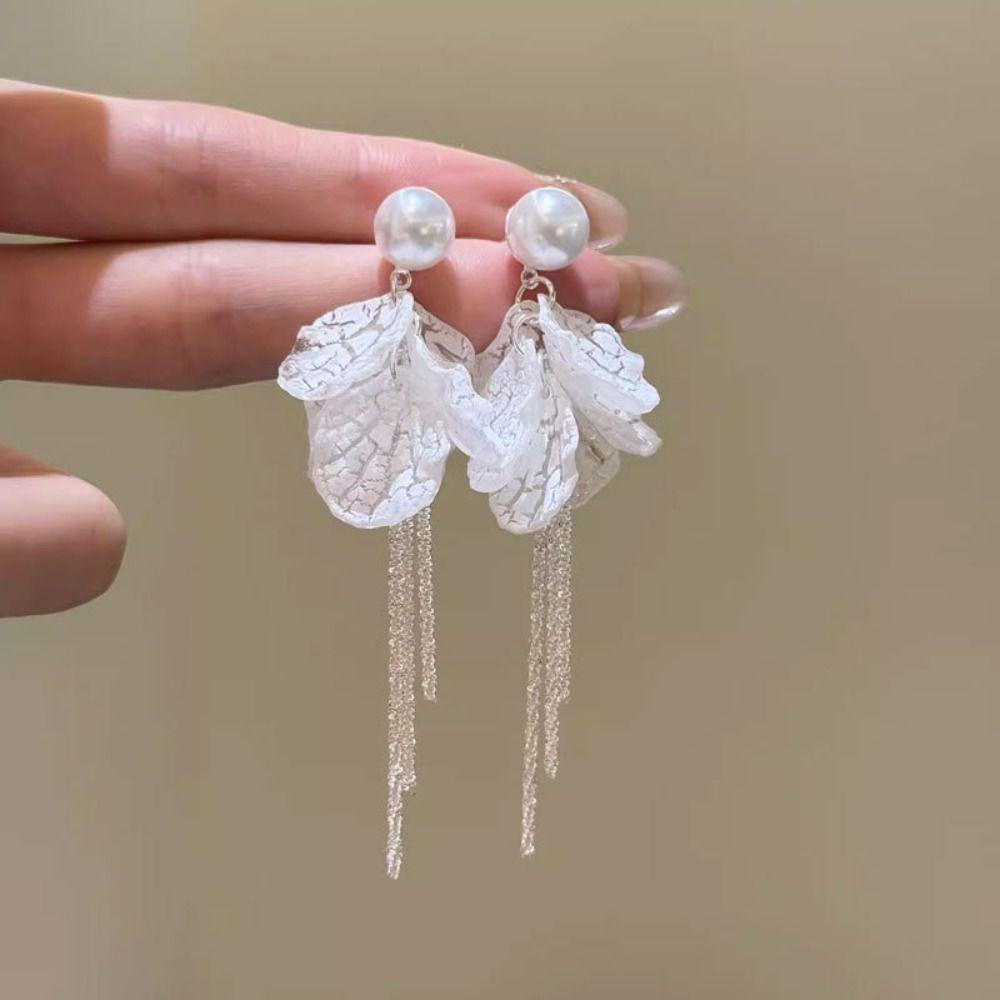 Long Style Pearl Earrings Peach Tea Color Zinc Zinc Alloy Earrings Fashion Jewelry Vacation Style