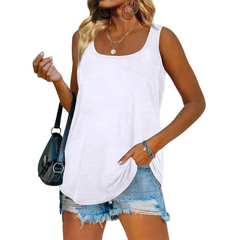 Sleeveless Square Neck Solid Women Tank Tops Fashion Loose Casual Summer Vest Women Elegant Plus Size Office Ladies Tanks Camis 30758