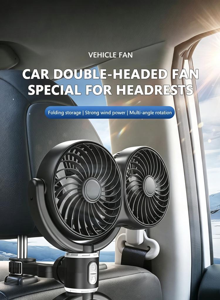 3 Speed Car Cooling Fan Headrest Double Head Fans Multi Angle Rotation Adjustable Cooler Air Fan for Car Accessories