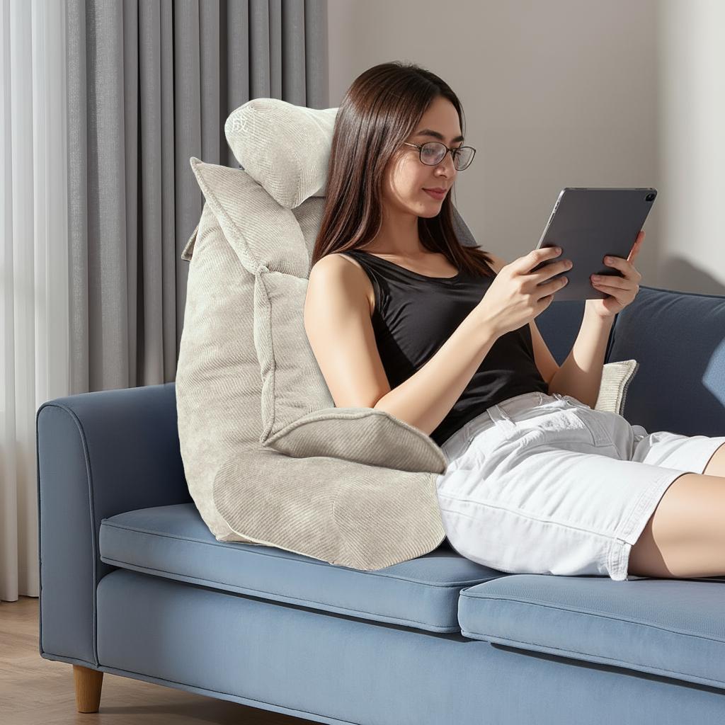 Beige Support Pillow for Bed with Armrests