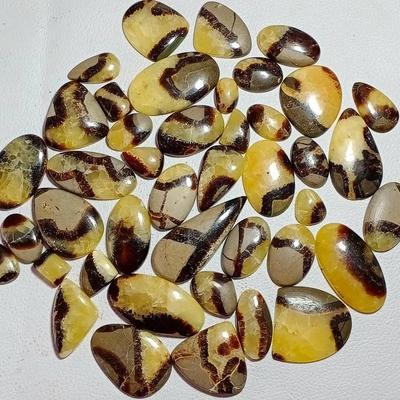Natural Polish Yellow Septarian Cabochon Gemstone, Healing Gemstone Lot For Jewelry Making Use.