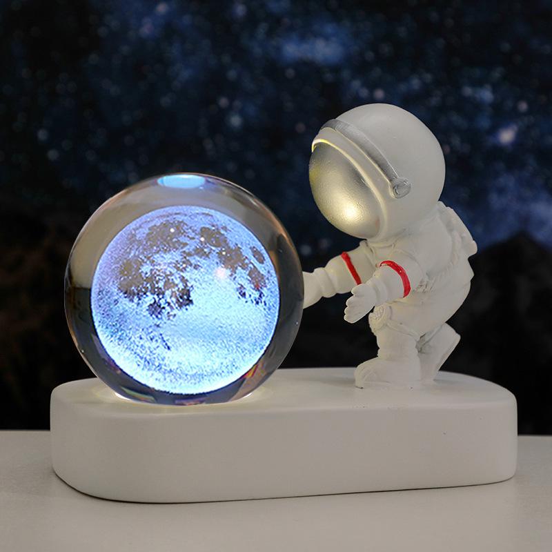 Creative Astronaut Night Light with Crystal Ball Base - Moon Festival Gift Ornament