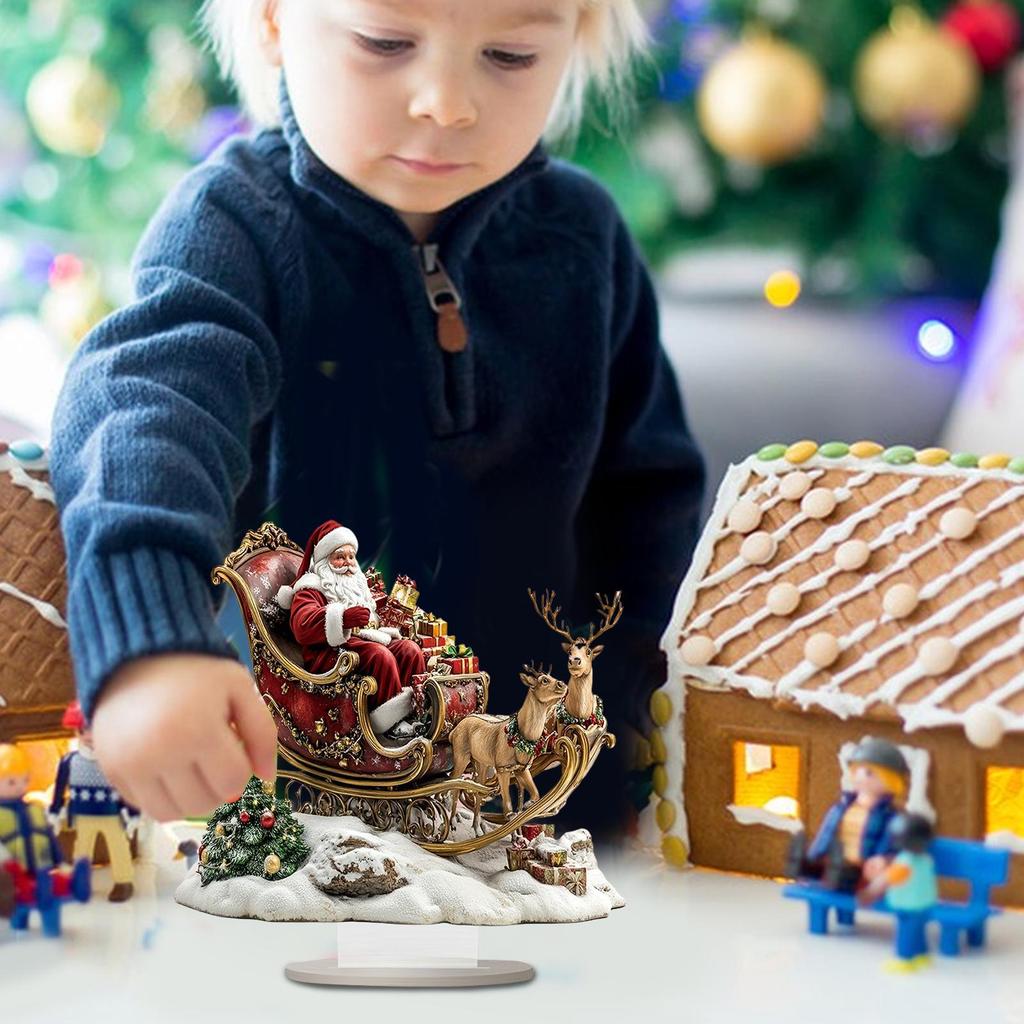 2D Flache Acryl Schlitten Weihnachtsmann Ornamente Weihnachten Rentier Weihnachtsserie Tischdekoration für Zuhause Weihnachten Navidad