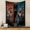 Two fighters face each other with their names repeated as background text. Patterned tapestry for bedroom and living room home decor