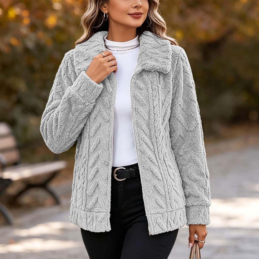 Women's Plush Jacket with Pockets, Casual Fuzzy Warm Outerwear for Everyday Wear