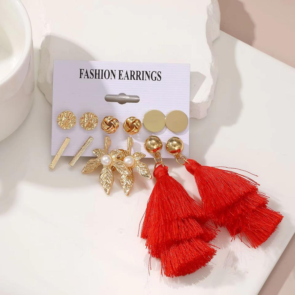 Ensemble de Boucles d'Oreilles Vintage Bohème Mode Pompons Colorés Acrylique Perle Géométrique Pendantes pour Femmes Bijoux Mode Cadeaux 2026