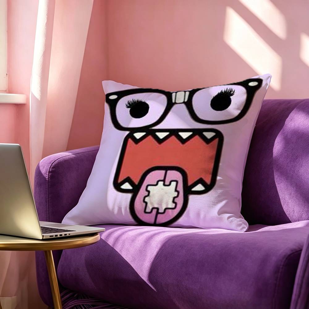 Cute Domokun Pillow Case Square DoubleSided Sofa Cushion Cover Bedroom Bedside Pillow