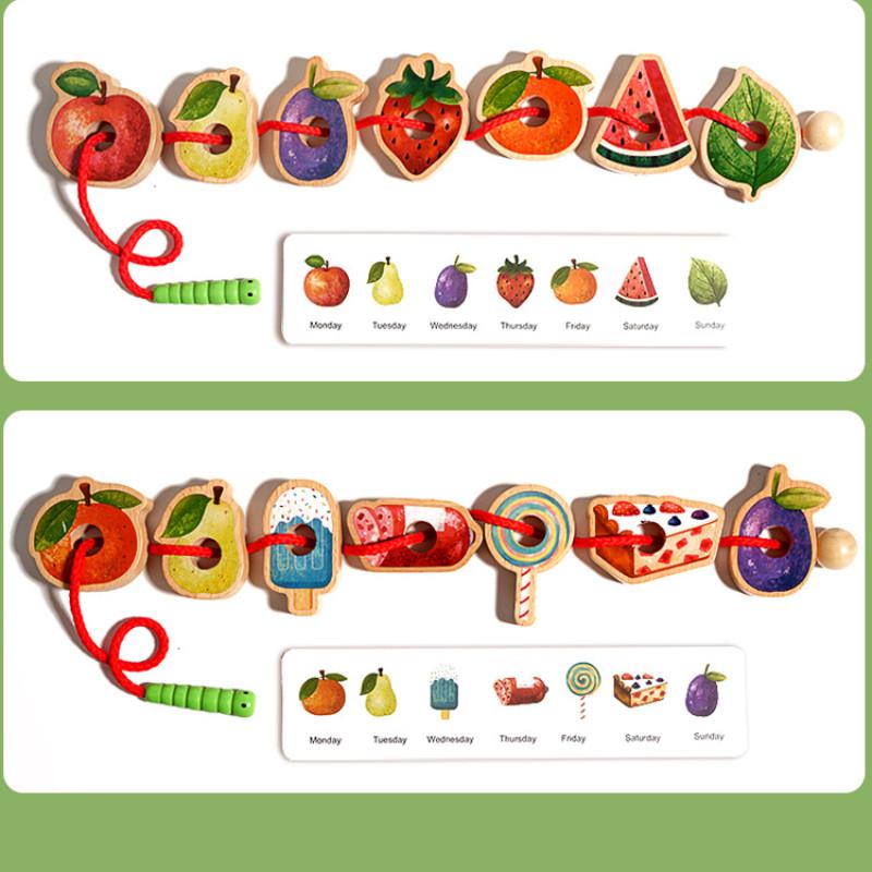 Bead Wooden Caterpillar Stringing Games Attention Training Children Toys Puzzle