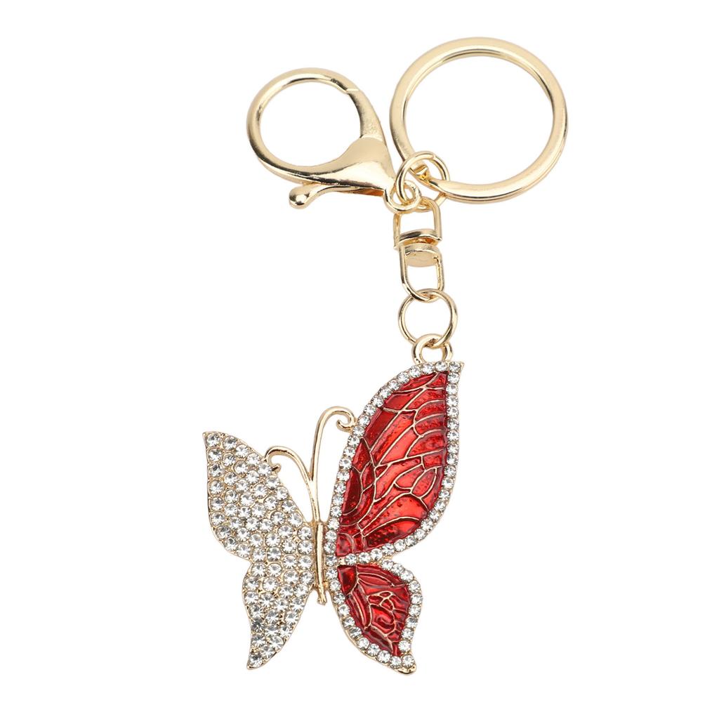 Cute Keychain Rhinestones Keychain Portable Handbag Pendant Key Chain for Women Girls Red