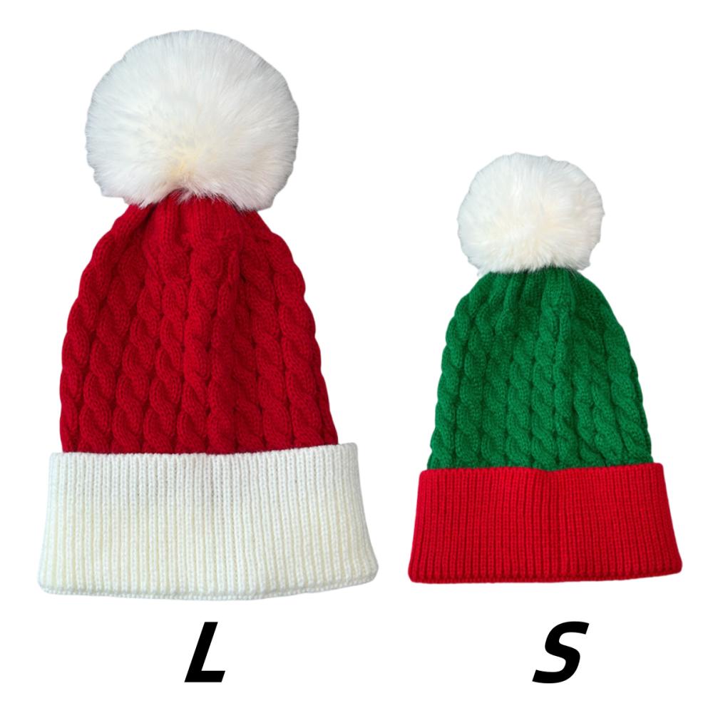 1PC/2PCS Fluffy Balls Christmas Knitted Hat Winter Beanie Santa Hat 2026 New Year Party Kids Gift Navidad Noel Xmas Decoration