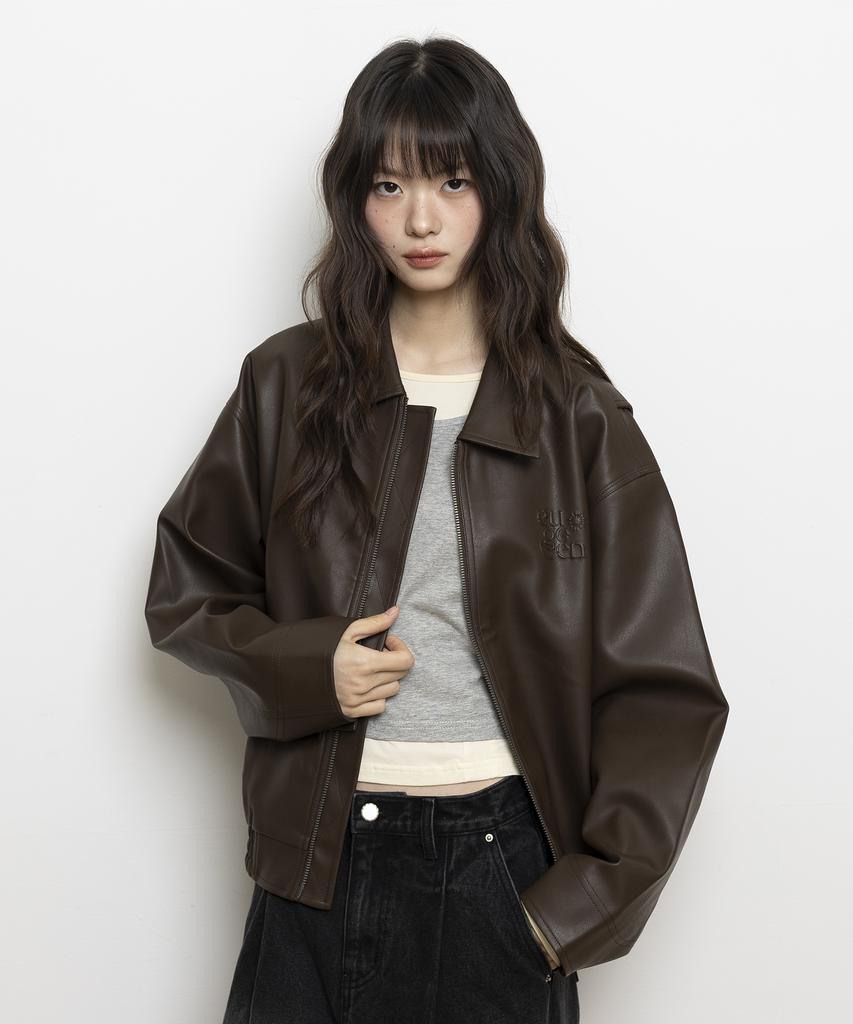 Euggen 2Way Pu Minimal Leather Jacket_Brown