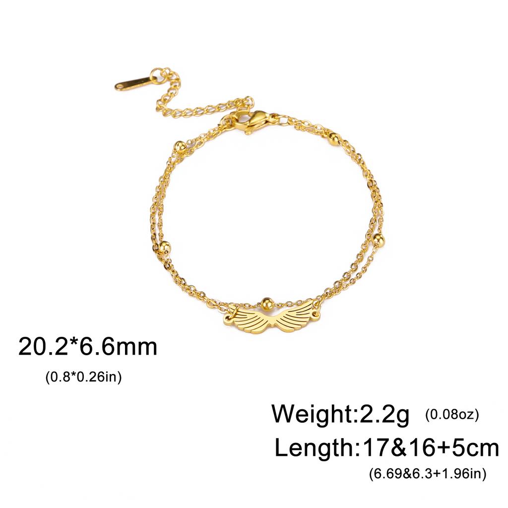 Angel Wing Charm Bracelet for Women Stainless Steel Gold Double Layer Snake Chain Bracelets Trendy Jewelry