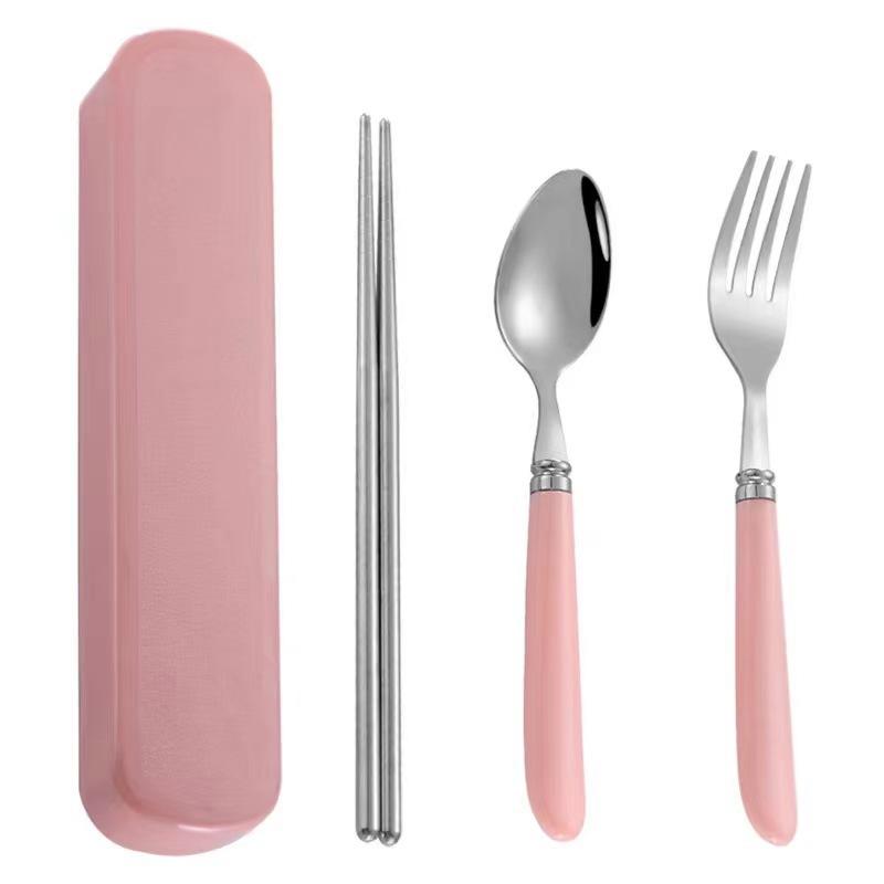 Stainless Steel Portable Student Tableware Outdoor Travel Lunch Box Spoon Fork Chopsticks Set With Storage Case Adult Gift