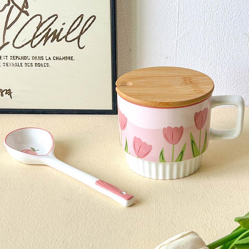 Gift Box Girly Tulip Perfume Cup Mug Pink Duo Couple Cute Ceramics