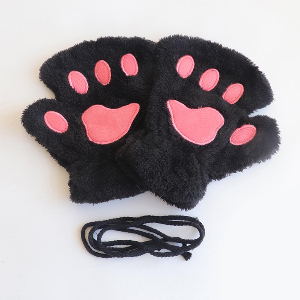 Cute Plush Cat Paw Gloves Thickened Fleece Warm Winterproof Half-finger Gloves Comfortable Soft Fabric Gloves for Adults Children