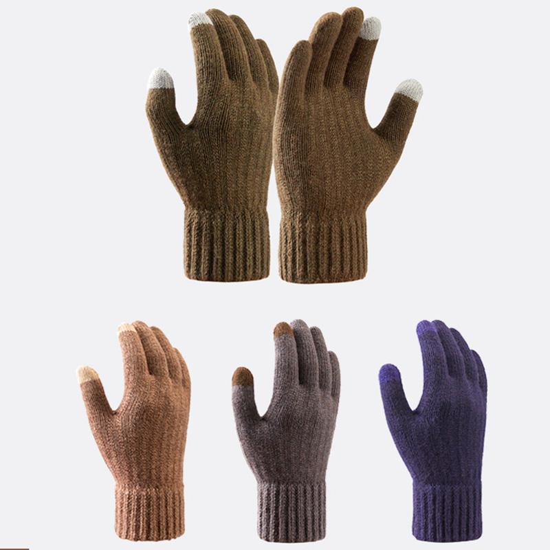 

Мужские велосипедные однотонные шерстяные варежки с длинными пальцами, вязаные перчатки с сенсорным экраном, ветрозащитные, уличные, зимние