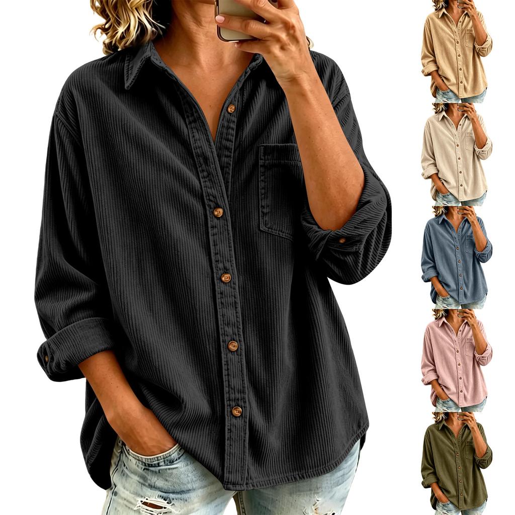 Damen Lässiger Cord Langarm Cardigan Offene Vorderseite Oberteil für den täglichen Gebrauch