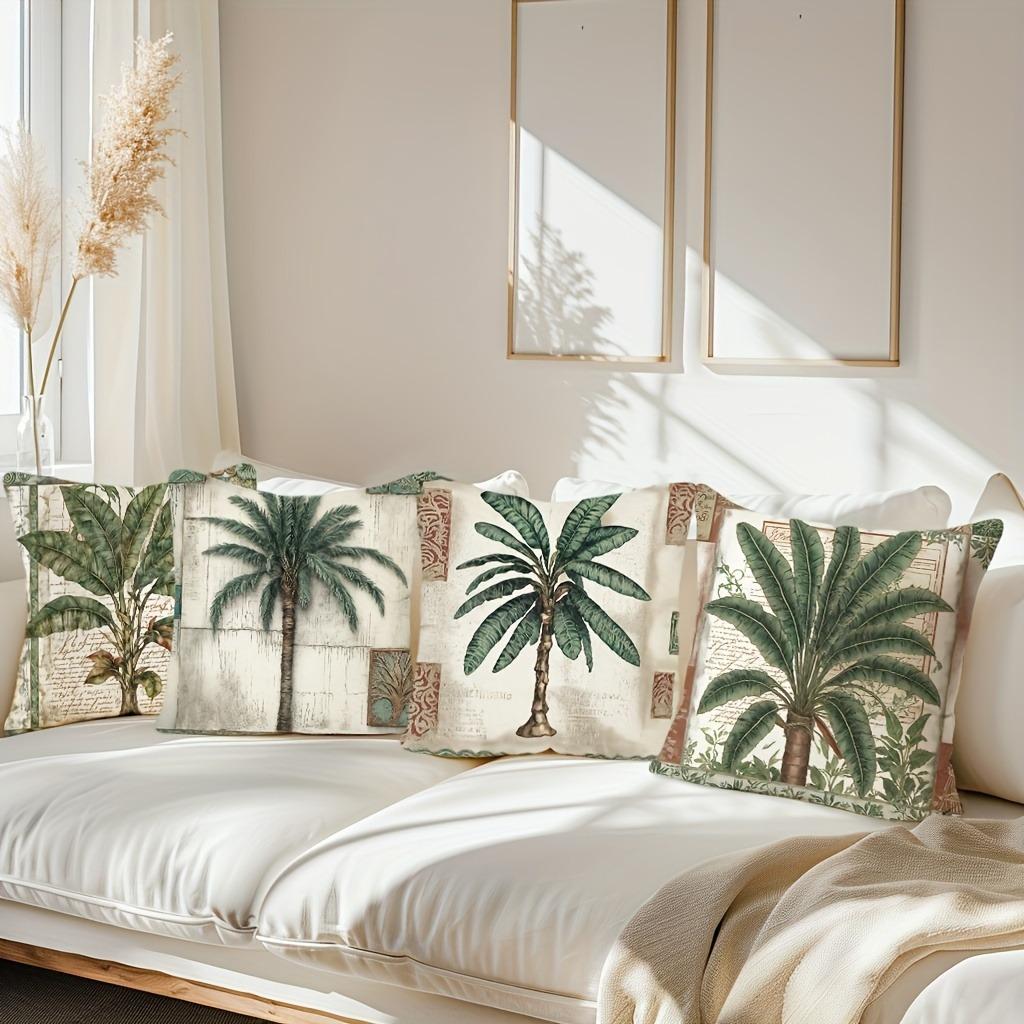 Retro Tropical Plant Leaf Tree Printed Pillowcase Living Room Sofa Chair Cushion Cover Home Room Decoration Polyester Material