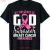 By The Grace God Im A Survivor Breast Cancer T Shirt Vintage Streetwear Soft Versatile Stretched Stylish