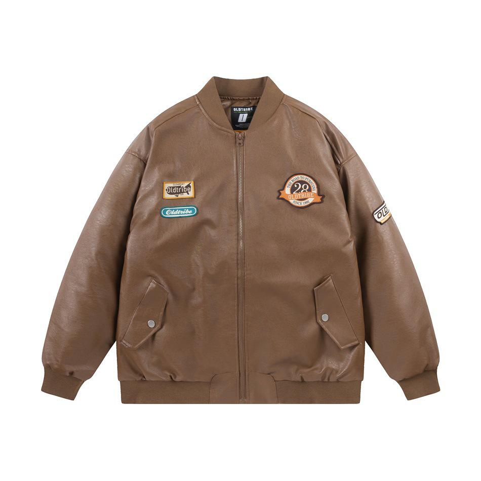 

OLDTRIBE Retro MA-1 Unisex Winter Jacket: Thick Cotton & PU Leather. Large кавовий