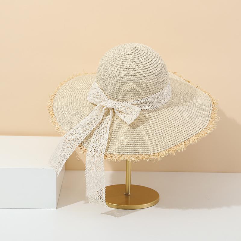 Summer Western Style Straw Hat for Women Big Brim Sunshade Fashion Bow Detail Seaside Beach Accessory