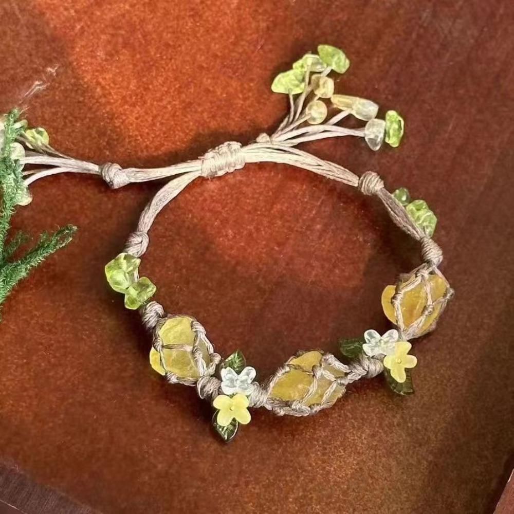 Hand-knitted Handwoven Florescent Bracelet Colored Irregular Stone Bangle  Gift