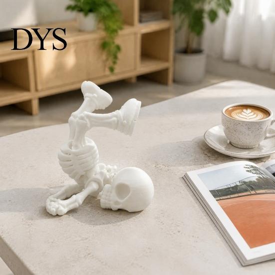 PLA Plastic Skeleton Break Dancing Figurine, 3D Printed Posable Articulated Skull Statue, Unique Desk Accessories Funny Handstand Decor, Novelty
