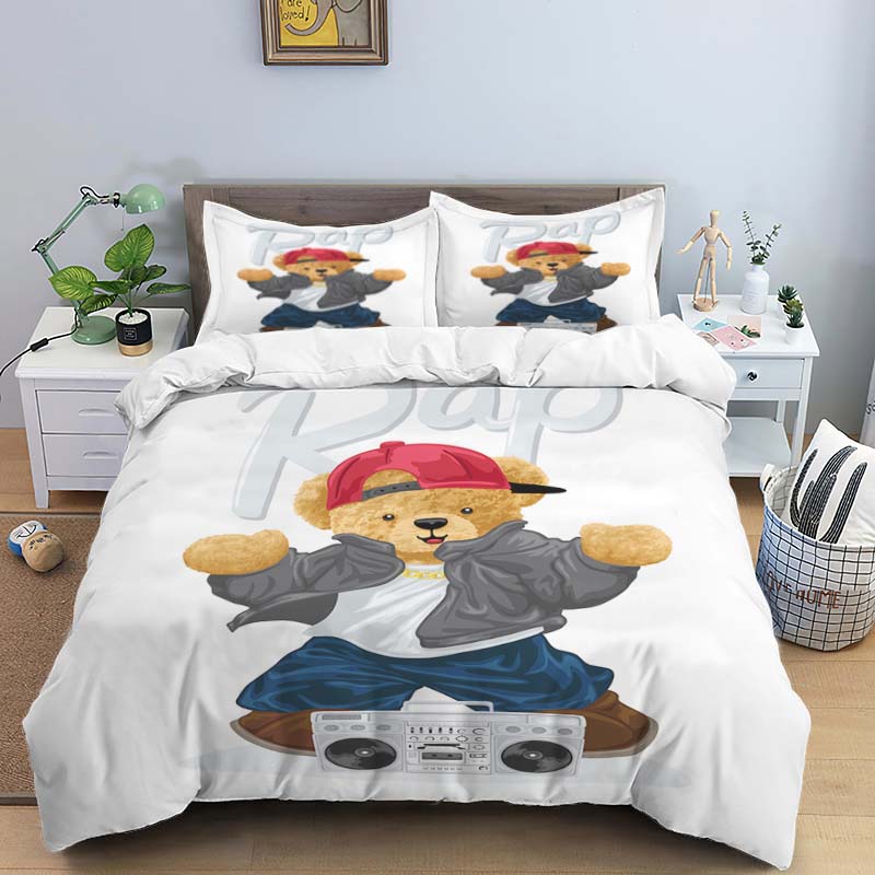 Bear Print Digital Print Polyester Bedding Sets,Girl'S Cover,Boys Duvet Cover Set For Teens, Queen Cover 2Pcs Pillowcase