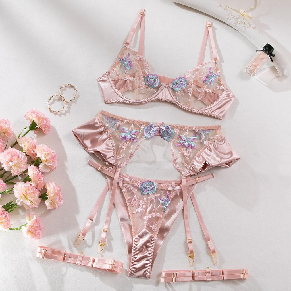 Sexy Lingerie Gathers Sexy Deep V Bow Side Slit Slim Fitting Suspender Nightgown