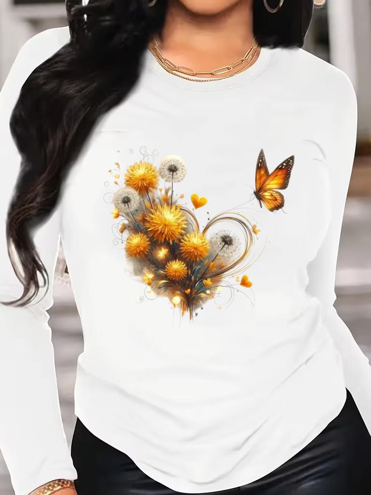 (Asian Size) love letter style cute T Shirt Tee Women Clothing Long Sleeve Print autumn winter spring Casual Fashion Top o-neck Graphic T-shirts