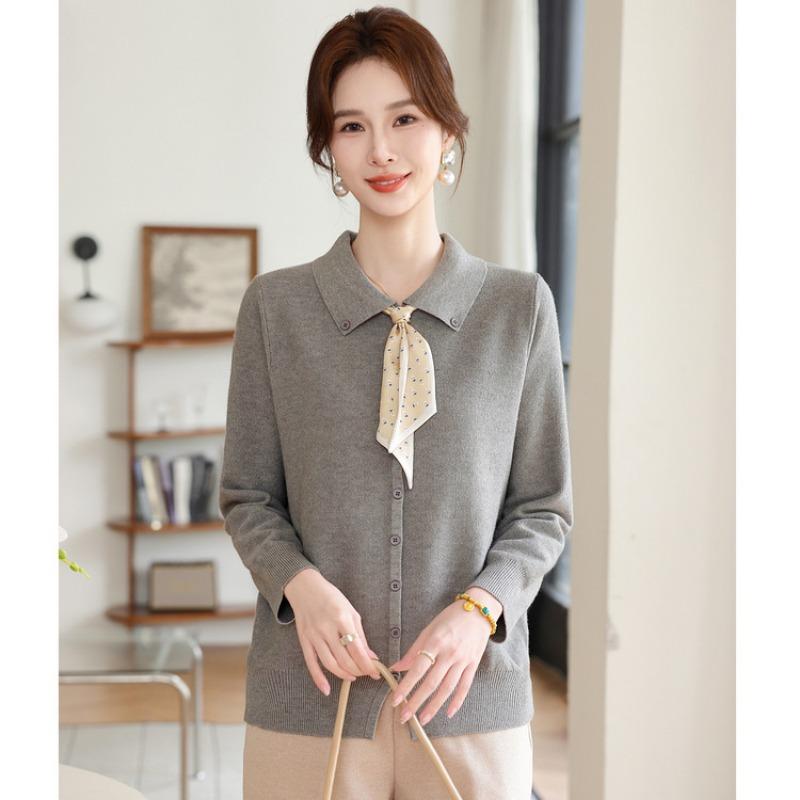 Autumn and winter new gentle fashion lazy wind lapel silk scarf sweater knitted cardigan jacket women