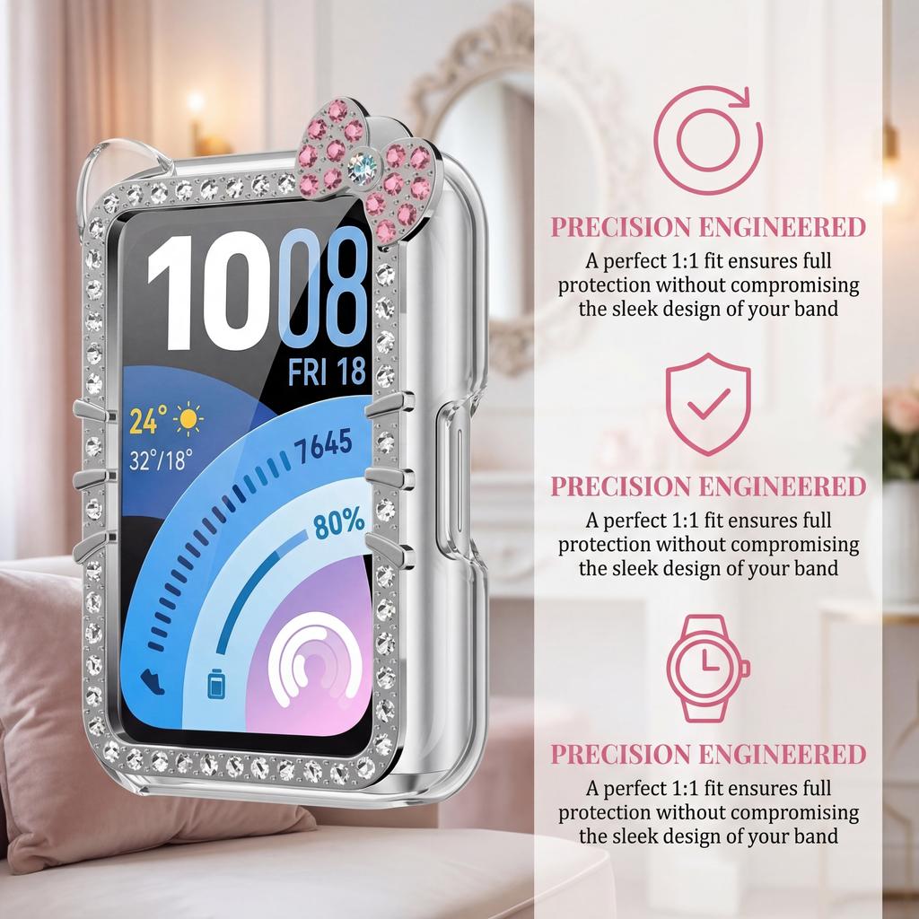 Cute CAT Diamond Case for HUAWEI Band 11 Accessories All-Around Hard Hollow PC Bumper Frame shell Cover huawei smart band 11 pro