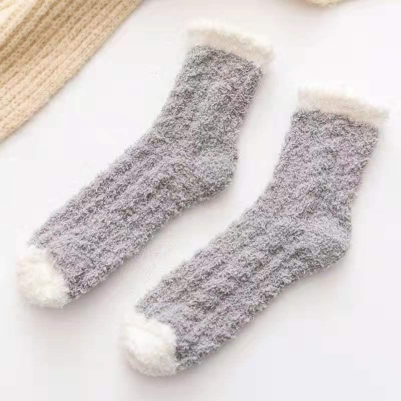 Coral Fleece Socks Women's Autumn and Winter Thickened Twist Half Fleece Socks Adult Home Floor Confinement Plush Sleep Socks