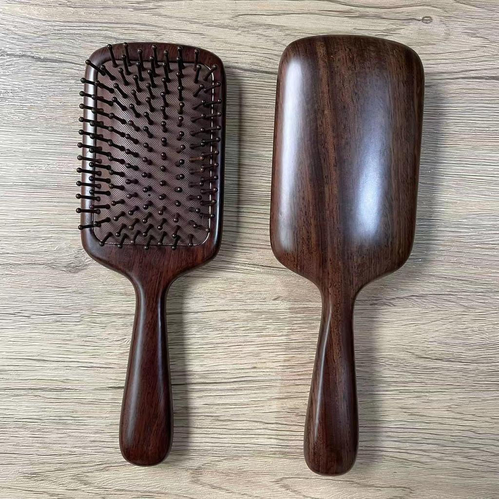 Große Ebenholz-Paddelbürste mit natürlichem Luftpolster für Kopfhautmassage und Locken