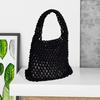Hand-Woven Wrist Tote Bag Cotton Rope Braided Hollow Out Handbag Ladies Portable Wristlet Handbag for Travel Beach Shopping