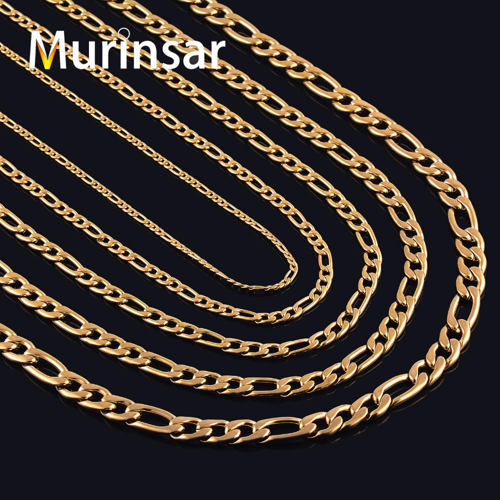 Classic Gold Color Plated Stainless Steel Necklace Link Figaro Chain for Men Women Metal Choker Neck Jewelry Accessories Gift