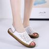 Women's Real Leather Flat Sole Peep Toe Sandals Summer New Soft Sole Hollow Out Breathable Velcro Outdoor Beach Sandals