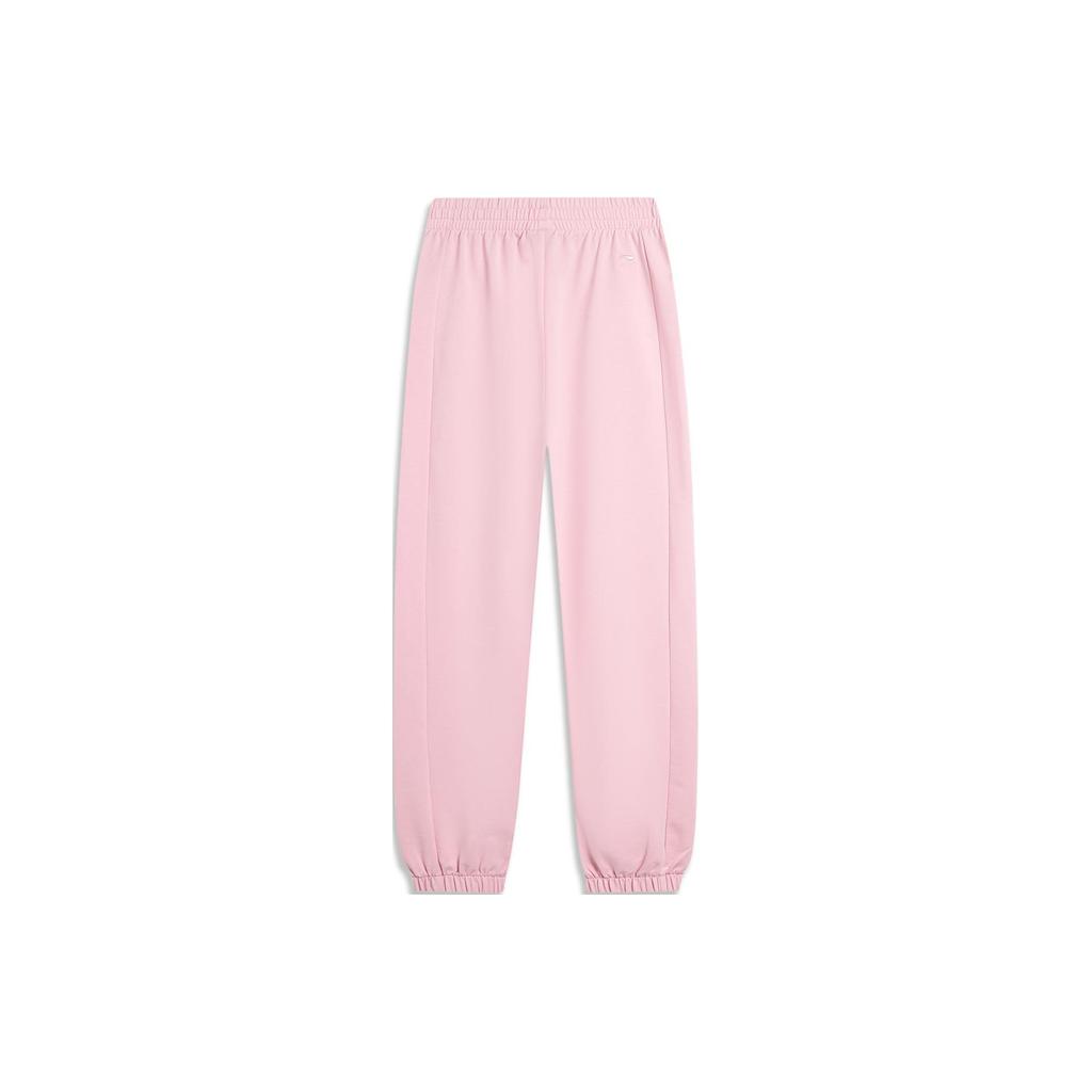 Li Ning Sports Lifestyle Series Loose Fit Cuffed Casual Versatile Knitted Sports Pants Women Bottoms Light-Pink AKLU868-7