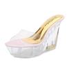 Fashion 2025 Summer ultra-high heel sandals High transparent profiled crystal shoes Waterproof platform 15CM slope heel women's shoes