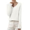 Women's Casual Lace V-Neck Base Layer Knitted Long Sleeve Solid Color Sweater