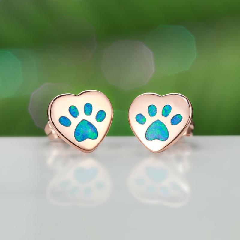 

French romantic sweet love cat claw opal stud earrings Internet celebrity ins wind girl heart earrings jewelry